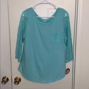 Teal Lace back/arms top
